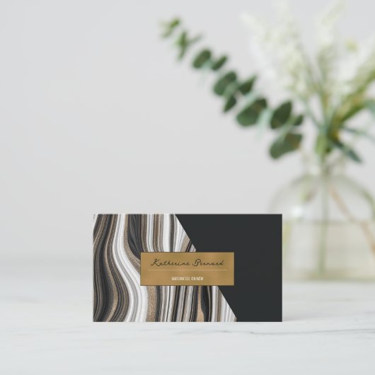 Luxury Black and Gold Marble Business Coach Card Visitekaartje (Staand voorkant)