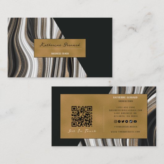 Luxury Black and Gold Marble Business Coach Card Visitekaartje (Voorkant / Achterkant)