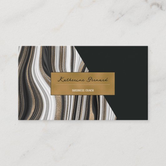 Luxury Black and Gold Marble Business Coach Card Visitekaartje (Voorkant)