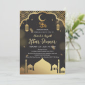 Luxury Black and Gold Mosque Iftar Dinner Kaart (Staand voorkant)