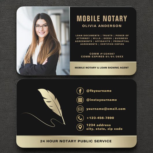 Luxury Black and Gold Notary Public Visitekaartje
