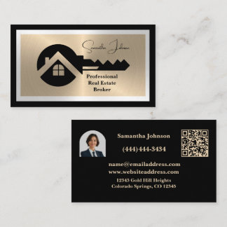 Luxury Black and Gold QR Code Photo Real Estate  Visitekaartje