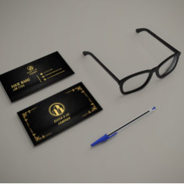 Luxury Black and Gold QR Contact Card Visitekaartje