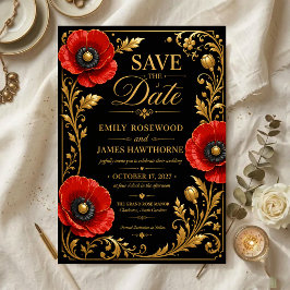 Luxury Black and Gold Red Poppy Acryl Uitnodigingen
