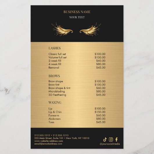 Luxury Black and Gold Salon Price List Flyer (Voorkant)