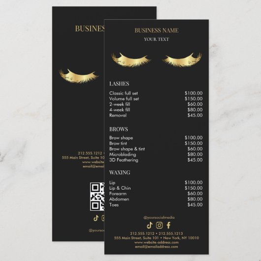 Luxury Black and Gold Salon Price List Menu (Voorkant / Achterkant)