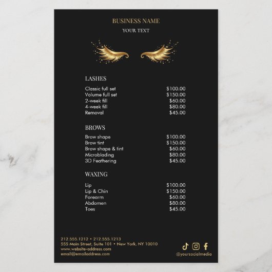 Luxury Black and Gold Salon Price List Menu (Voorkant)