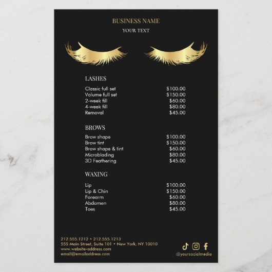 Luxury Black and Gold Salon Price List Menu (Voorkant)