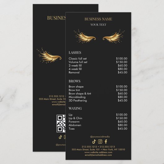 Luxury Black and Gold Salon Price List Menu (Voorkant / Achterkant)