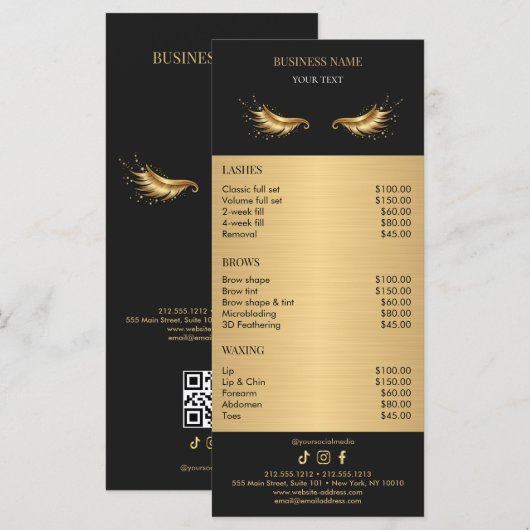 Luxury Black and Gold Salon Price List Menu (Voorkant / Achterkant)