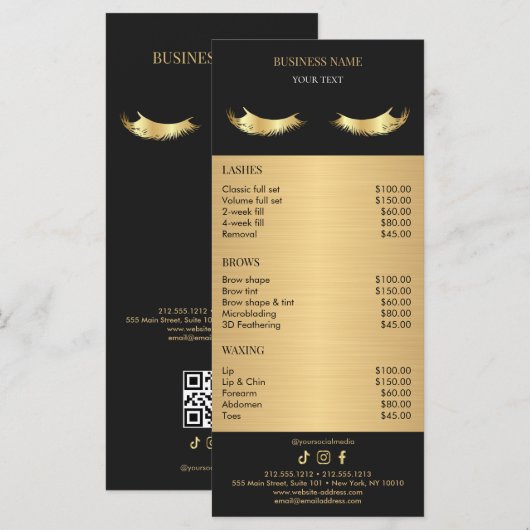 Luxury Black and Gold Salon Price List Menu (Voorkant / Achterkant)