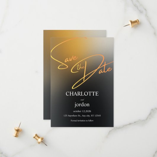 Luxury Black and Gold Save the Date Wedding Card (Voorkant / Achterkant in situ)