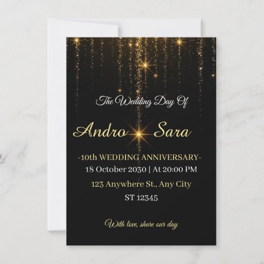 Luxury Black and Gold Wedding Invitation - Elegant (Voorkant)