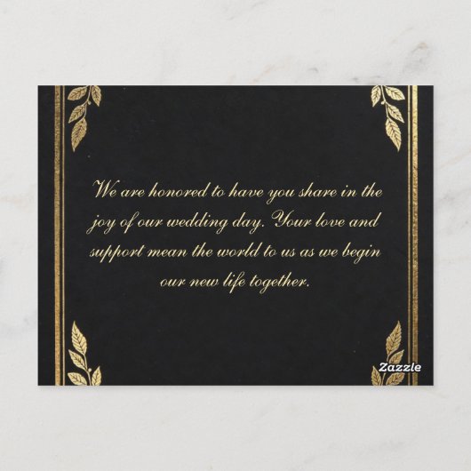 Luxury Black and Gold Wedding Invitation - Elegant Briefkaart (Achterkant)