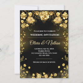 Luxury Black and Gold Wedding Invitation Kaart