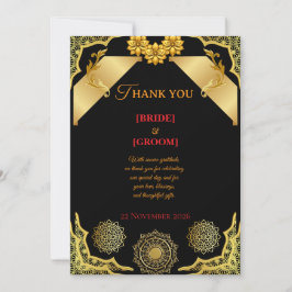 Luxury Black and Gold Wedding Thank You Card Bedankkaart