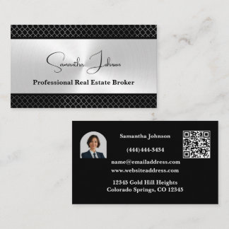 Luxury Black and Silver Real Estate Business Card Visitekaartje