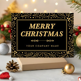 Luxury Black & Antique-Gold Business Christmas Feestdagenkaart