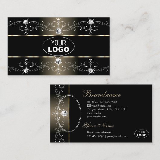 Luxury Black Beige  Borders Logo en foto Visitekaartje (Voorkant / Achterkant)