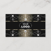 Luxury Black Beige  Borders Logo en foto Visitekaartje (Voorkant)