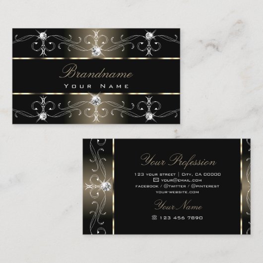 Luxury Black Beige  grenzen Juwelen Ornamenten Visitekaartje (Voorkant / Achterkant)