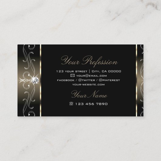 Luxury Black Beige  grenzen Juwelen Ornamenten Visitekaartje (Achterkant)