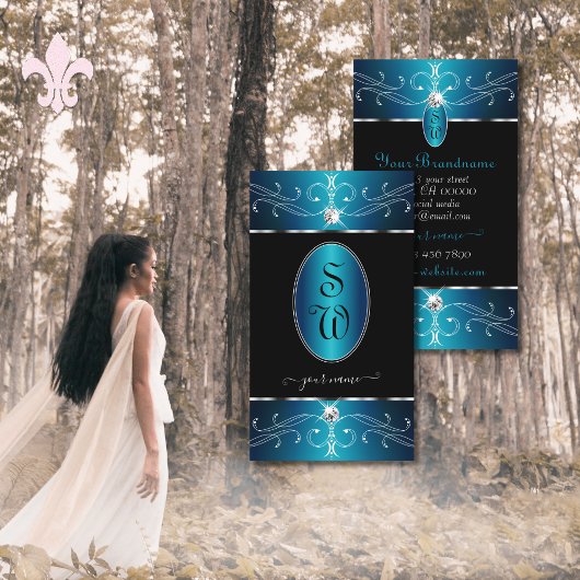 Luxury Black Blauwgroen Blue  Ornamenten Initialen Visitekaartje