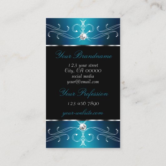 Luxury Black Blauwgroen Blue  Ornamenten met foto Visitekaartje (Achterkant)