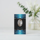 Luxury Black Blauwgroen Blue  Ornamenten met foto Visitekaartje (Staand voorkant)