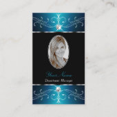Luxury Black Blauwgroen Blue  Ornamenten met foto Visitekaartje (Voorkant)