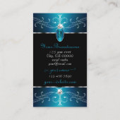Luxury Black Blauwgroen Blue Ornamenten Monogram Visitekaartje (Achterkant)