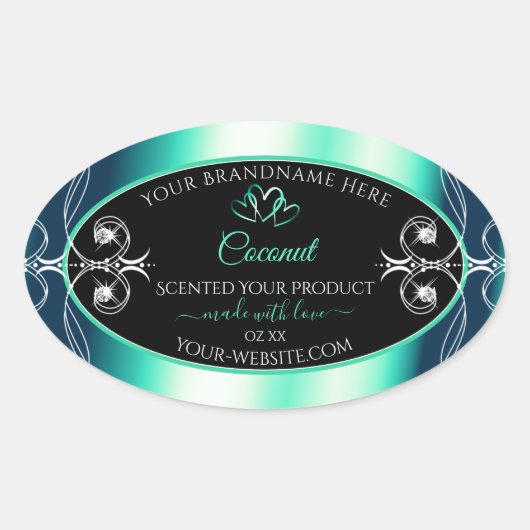 Luxury Black Blauwgroen productlabels diamanten ha Ovale Sticker (Voorkant)