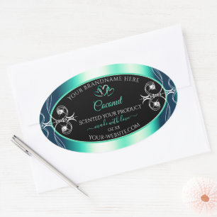 Luxury Black Blauwgroen productlabels diamanten ha Ovale Sticker