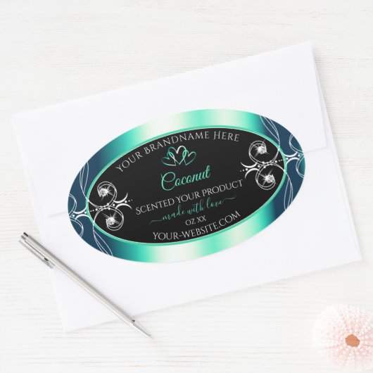 Luxury Black Blauwgroen productlabels diamanten ha Ovale Sticker (Envelop)