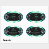 Luxury Black Blauwgroen productlabels diamanten ha Ovale Sticker (Vel)