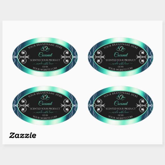 Luxury Black Blauwgroen productlabels diamanten ha Ovale Sticker (Vel)