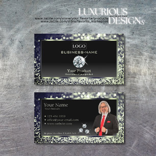 Luxury Black Blue Glitter met Logo Diamonds Foto Visitekaartje