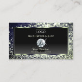 Luxury Black Blue Glitter met Logo Diamonds Foto Visitekaartje (Voorkant)