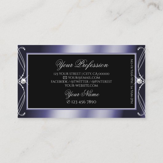 Luxury  Black Blue Sparkle Diamonds Ornament Visitekaartje (Achterkant)
