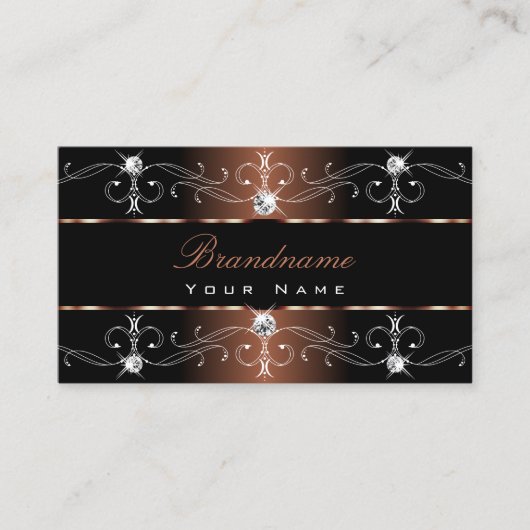 Luxury Black Brown  Borders Juwelen Ornamenten Visitekaartje (Voorkant)