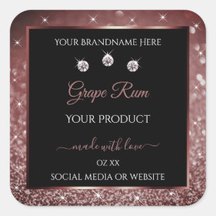 Luxury Black Burgundy Glitter Product Label Jewels