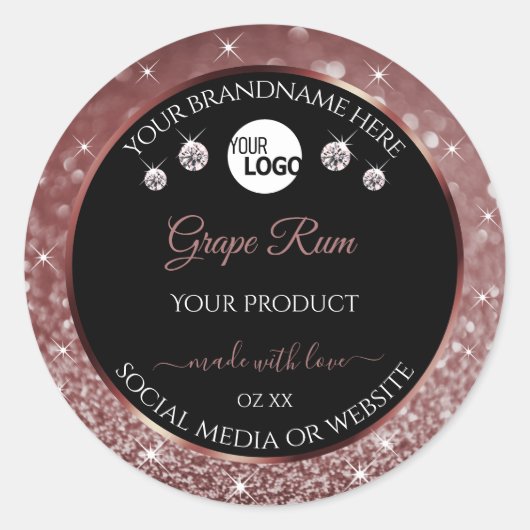Luxury Black Burgundy Glitter Product Labels Logo (Voorkant)