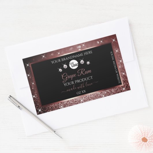 Luxury Black Burgundy Glitter Product Labels Logo (Envelop)