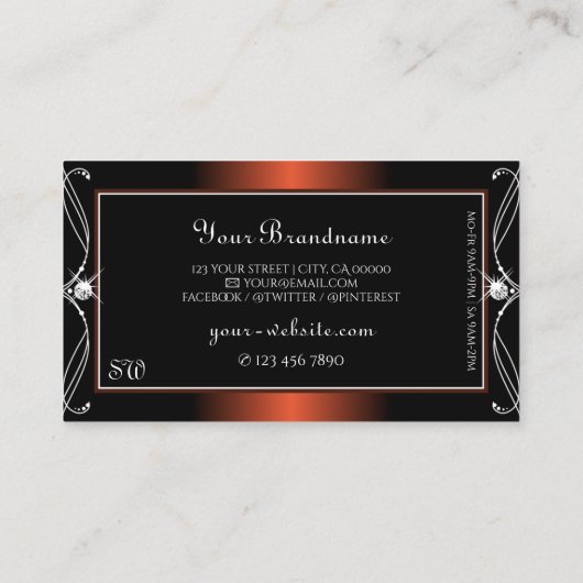 Luxury Black Copper Sparkle Jewels Initialen  Visitekaartje (Achterkant)