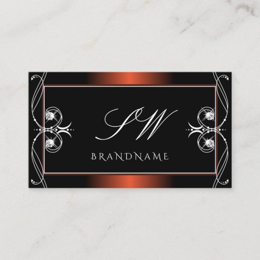 Luxury Black Copper Sparkle Jewels Monogram  Visitekaartje (Voorkant)