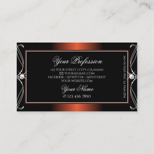Luxury Black Copper Sparkle Jewels  Ornament Visitekaartje (Achterkant)