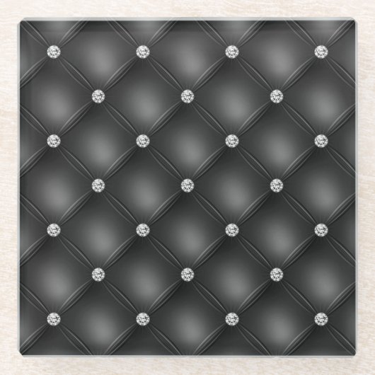 Luxury Black Diamond Tufted Pattern Glazen Onderzetter (Voorkant)