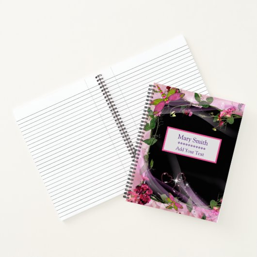 Luxury Black Elegant Floral add Jouw tekst Notitieboek (Binnen)