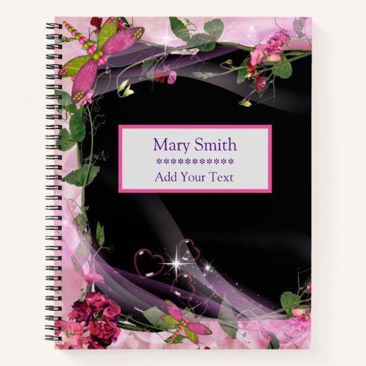 Luxury Black Elegant Floral add Jouw tekst Notitieboek (Voorkant)