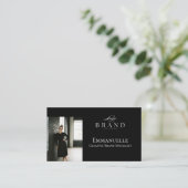 Luxury Black Elegant Photo Layout Real Estate Logo Visitekaartje (Staand voorkant)